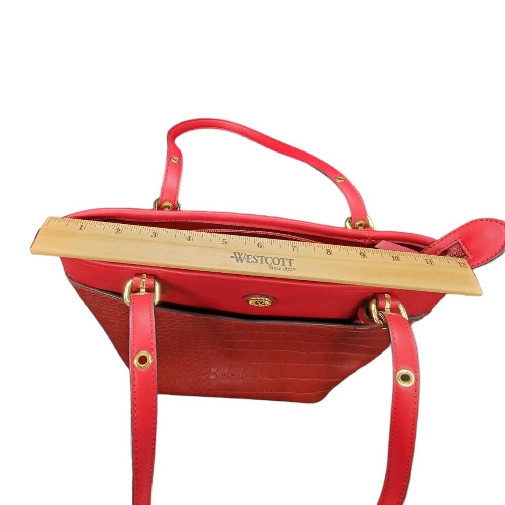 Anne Klein Red Croc Embossed Perfect Tote Red Bucket Shoulder Bag Gold-Tone Acce - Picture 12 of 16